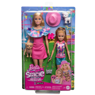 Barbie - Coffret Poupées Stacie et Barbie avec 2 chiots et accessoires